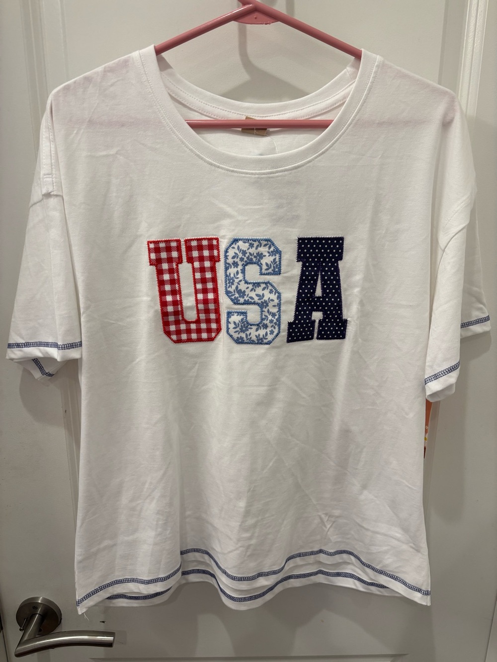 NWT Messy Bun Just Chillin Red White & blue USA Appliqué Tee - XS